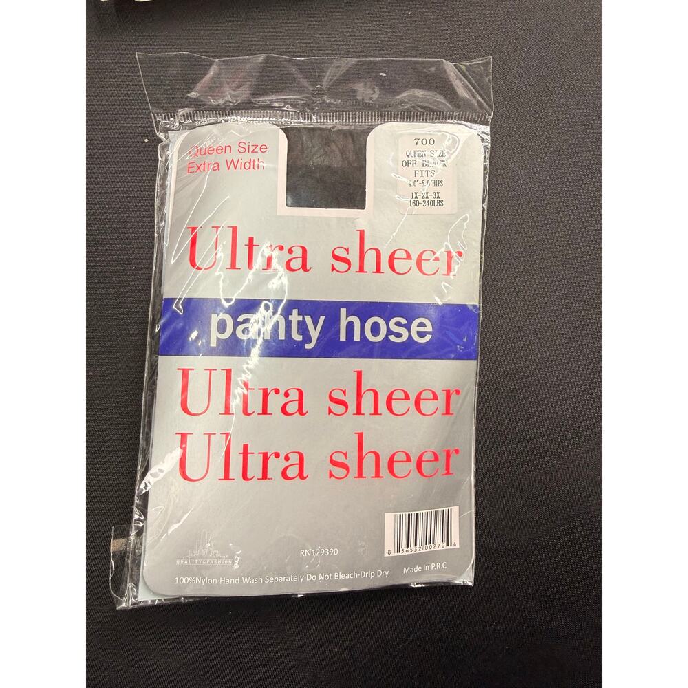 Ultra Sheer Pantyhose Queen Size Extra Width Off Black 1X-3X New